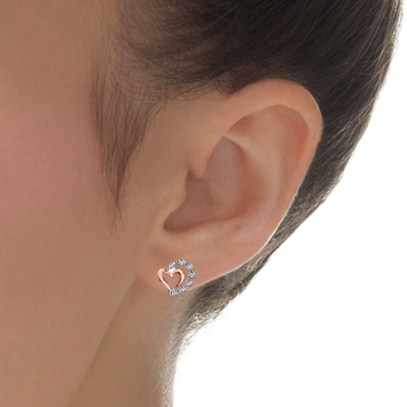 Preowned Kay Jewelers Diamond Small Heart Earrings Sterling Silver 10K Rose Gold - Picture 3 of 14